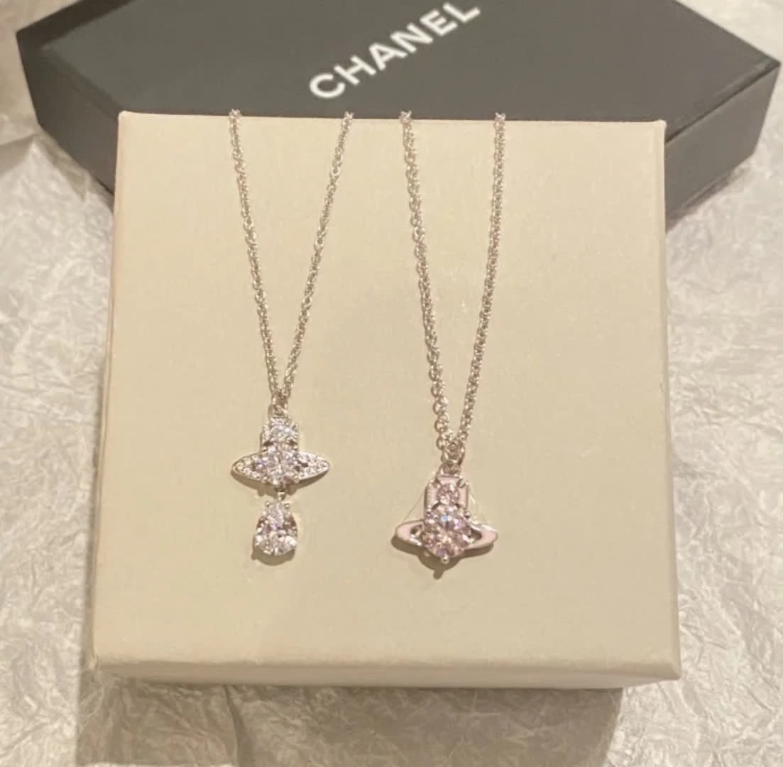 Vivienne Westwood Gold Tone Crystal Orbit Necklace and Earrings Set
